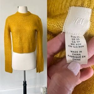 Mustard Cropped Wool and Mohair Blend Sweater